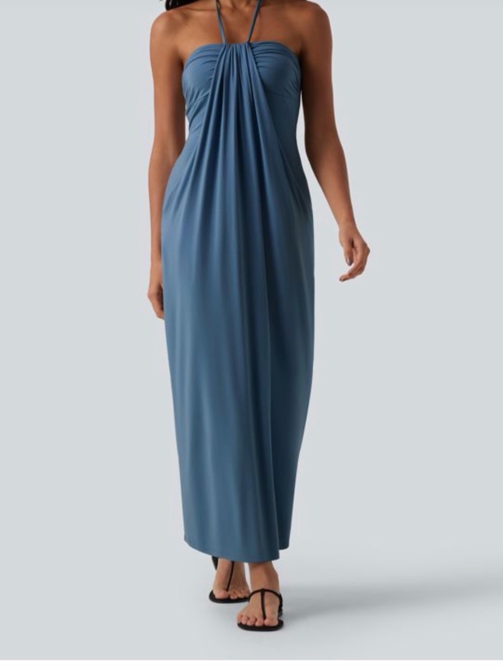 HALARA Strapless Gathered Maxi Dress in Teal Blue